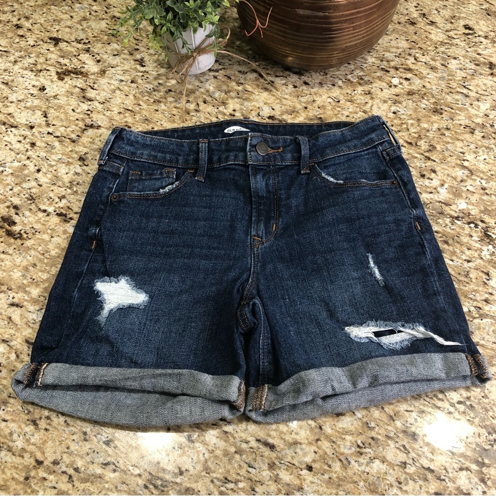 Old Navy Distressed Dark Wash Rolled Hem Denim Shorts